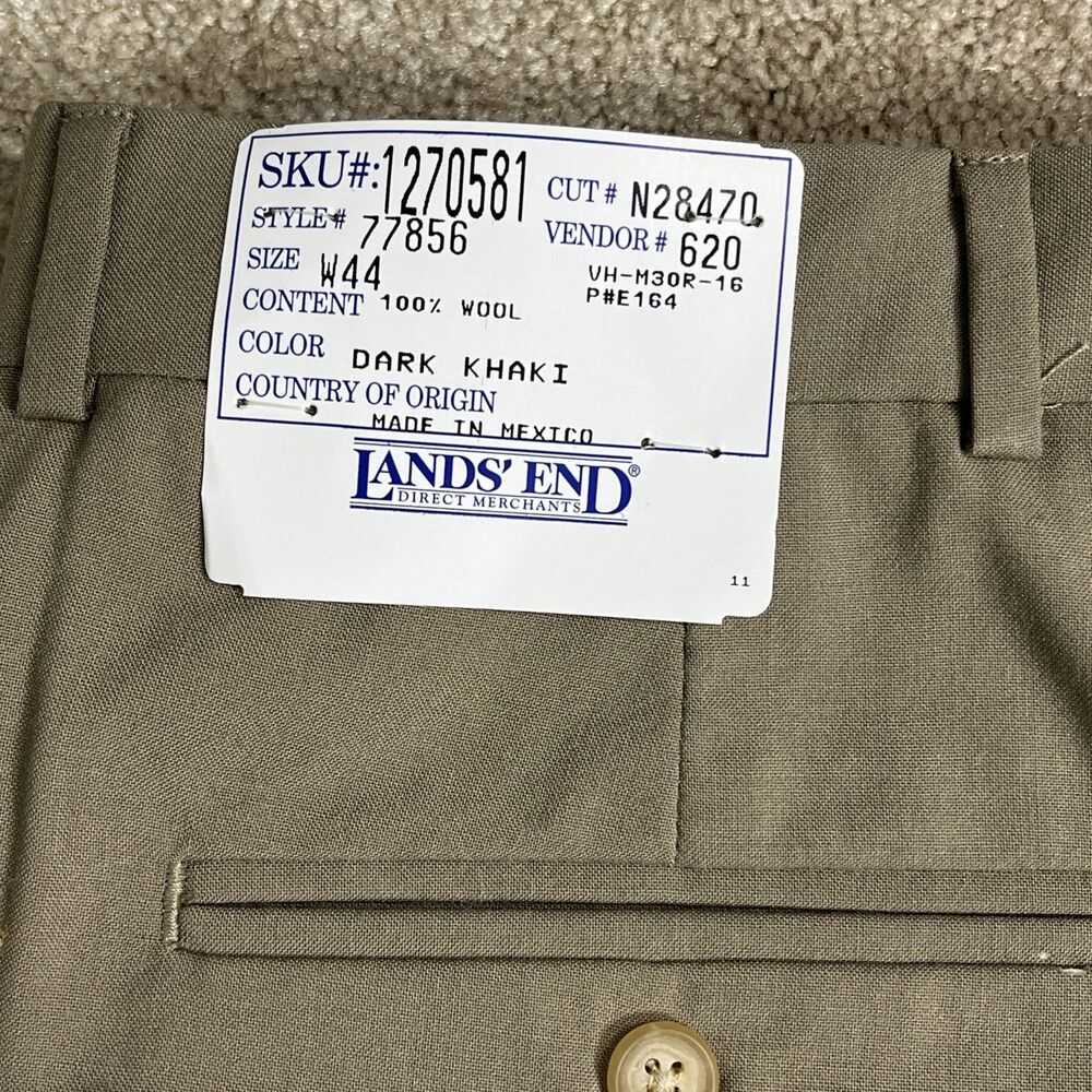 VTG Lands' End Year‎ Rounder Wool Trousers 44X28 Dark Khaki Mexico NWT DEFECTIVE - Picture 2 of 11